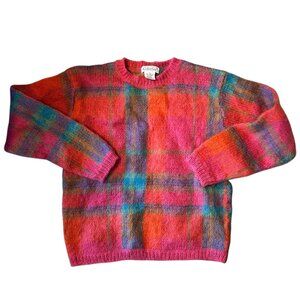 Vintage Gallagher Mohair Wool Plaid Pink Crewneck Sweater S